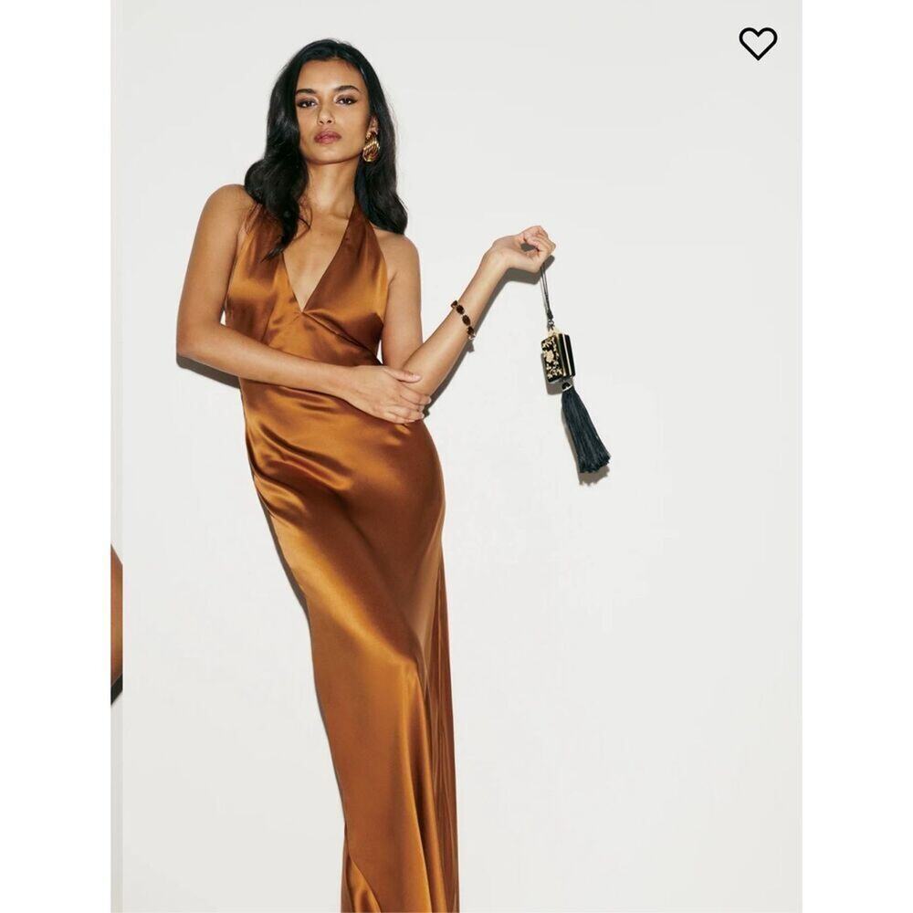 Reformation Daniela Silk Dress Copper Orange Maxi Size 4 - Picture 6 of 10